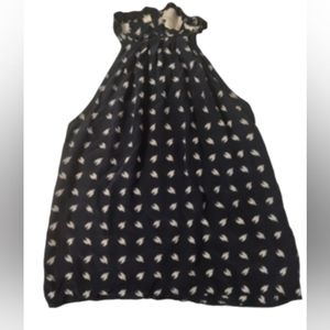 Cynthia Rowley 100% Silk Sleeveless High Ruffled Neck Navy Top Size Small